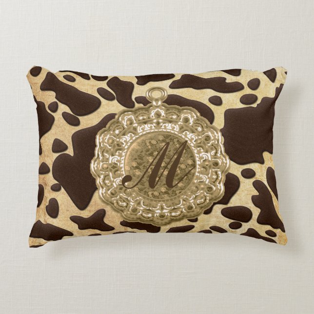 Antiek handschrift afdrukken in bruin en goudstaal accent kussen (Voorkant)