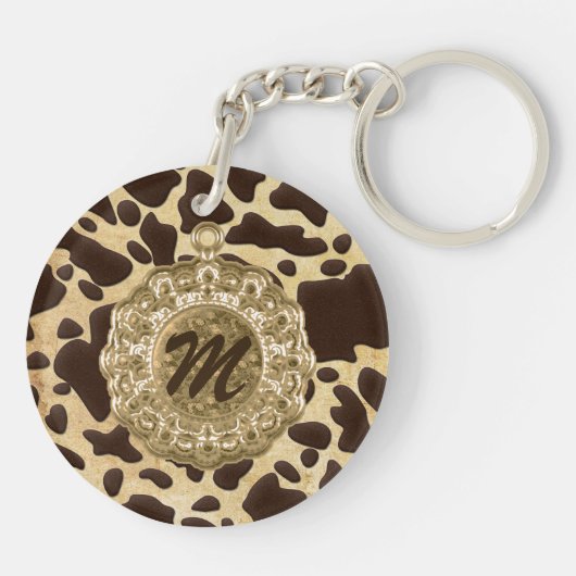 Antiek handvat Initiaal  afdrukken in bruin en gou Sleutelhanger (Achterkant)