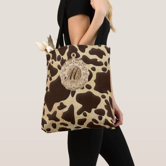 Antiek handvat Initiaal afdrukken in bruin en gou Tote Bag (Dichtbij)