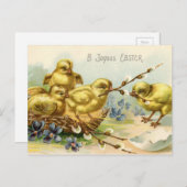 Antiek Happy Easter Chicks Egg Hatch Feestdagenkaart (Voorkant / Achterkant)