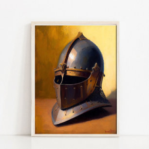 Antiek helm stilleven schilderij, vintage wand poster