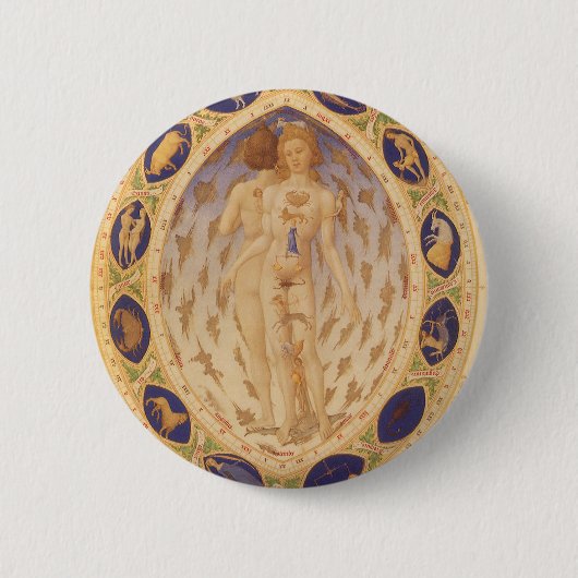 Antiek hemelse zodiakkaart,  astrologie ronde button 5,7 cm (Voorkant)