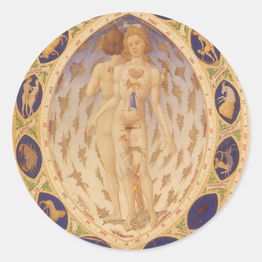 Antiek hemelse zodiakkaart,  astrologie ronde sticker (Voorkant)