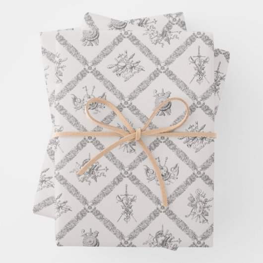 Antiek Heraldic Weapon Armor  Patroon Inpakpapier Vel (In situ)