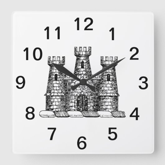 Antiek Heraldisch Kasteel Embleem Wapen Schild Cre Vierkante Klok (Voorkant)