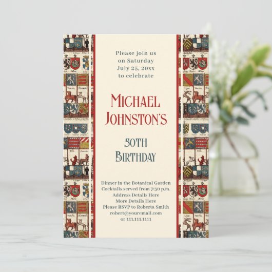 Antiek Heraldry Geschiedenis Lover's Verjaardagsfe Kaart (Staand voorkant)