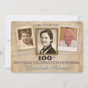 Antiek herinneringen   Drie foto Verjaardag uitnod Kaart