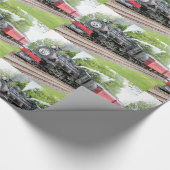 Antiek herstelde rode zwarte-staaftrein cadeaupapier (Hoek)