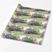 Antiek herstelde rode zwarte-staaftrein cadeaupapier (Uitgerold)