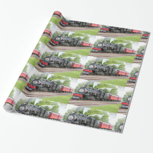 Antiek herstelde rode zwarte-staaftrein cadeaupapier