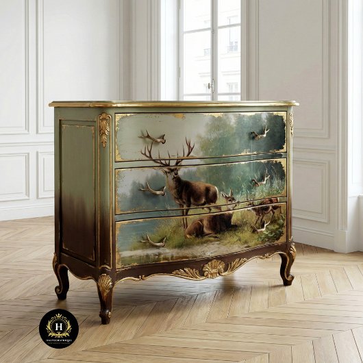 Antiek herten meubilair decoupage tissuepapier