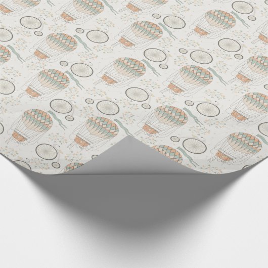 Antiek heteluchtballonnen en fietsen cadeaupapier (Hoek)
