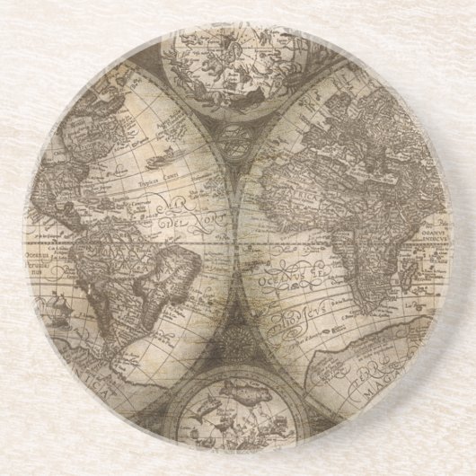 Antiek Historische Oude Wereld Atlas Kaart Lithogr Zandsteen Onderzetter (Voorkant)