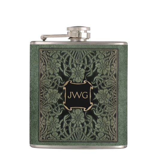 Antiek Hoesje leder Monogram boek Heupfles (Voorkant)