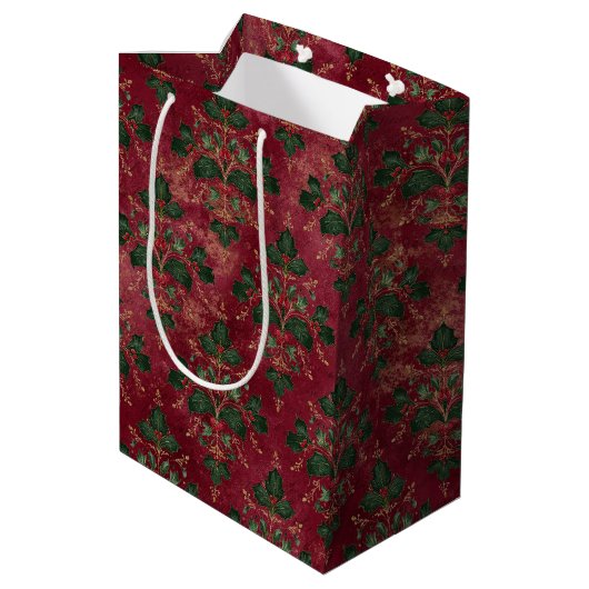 Antiek Holly Damask Patroon Medium Cadeauzakje (Achterkant Gekanteld)