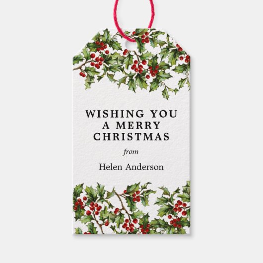 Antiek Holly kerstvakantie Cadeaulabel (Voorkant)