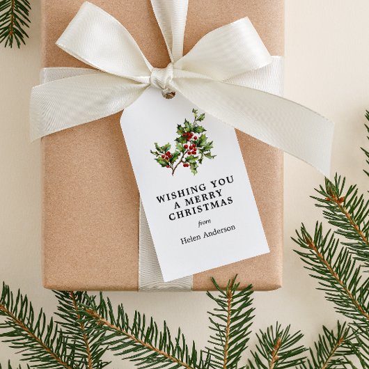 Antiek Holly kerstvakantie Cadeaulabel