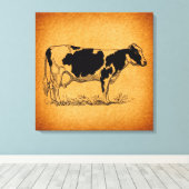 Antiek Holstein Koe Boerderij Dierenillustratie Canvas Afdruk (Insitu (Houten vloer))