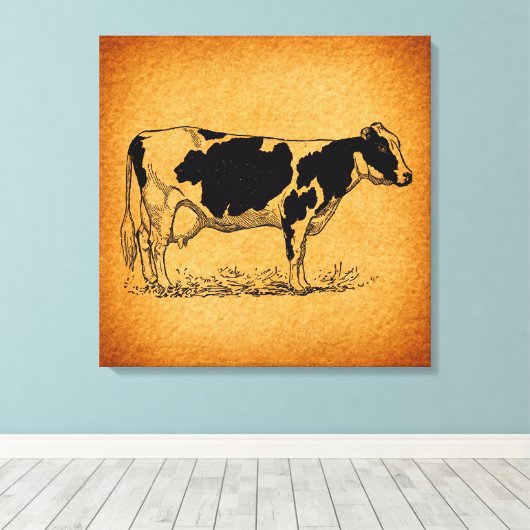 Antiek Holstein Koe Boerderij Dierenillustratie Canvas Afdruk (Insitu (Houten vloer))