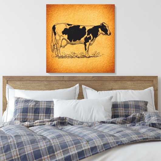 Antiek Holstein Koe Boerderij Dierenillustratie Canvas Afdruk (Insitu (Slaapkamer))
