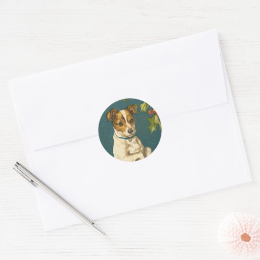 Antiek hond Kerst sticker (Envelop)