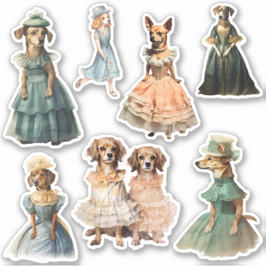 Antiek Honden in Jurken Junk Journal Kit Sticker (Voorkant)