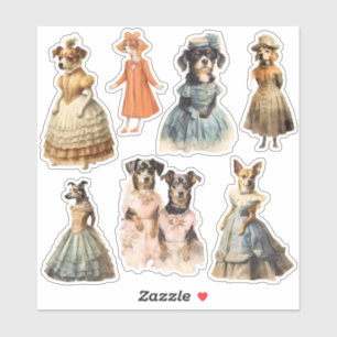 Antiek Honden in Kleding Junk Journal Kit Sticker