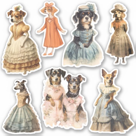 Antiek Honden in Kleding Junk Journal Kit Sticker (Voorkant)
