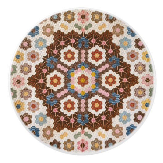 Antiek Honeycomb Quilt Pattern - Folk Art Crafty Keramische Knop (Voorkant)