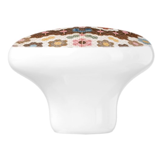 Antiek Honeycomb Quilt Pattern - Folk Art Crafty Keramische Knop (Zijkant)