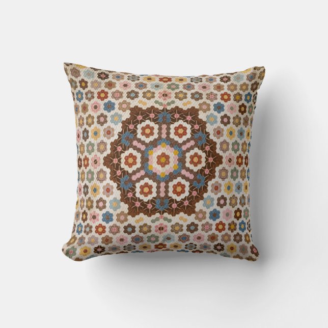 Antiek Honeycomb Quilt Pattern - Folk Art Crafty Kussen (Voorkant)