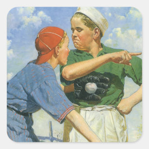Antiek honkbal, kinderen, jongens die sporten vierkante sticker