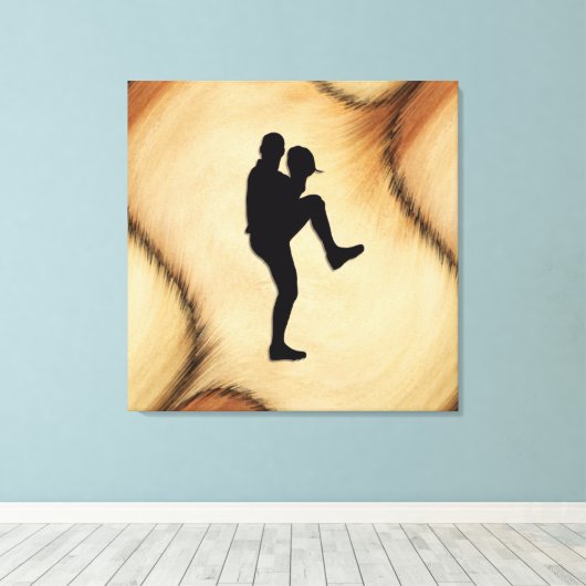 Antiek honkbalspeler Pitcher Canvas Afdruk (Insitu (Houten vloer))