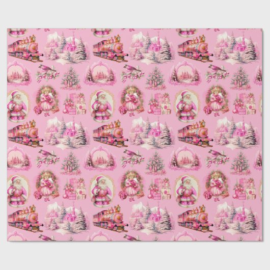 Antiek Hot Roze Victoriaans Kerstcadeau Wrap Cadeaupapier (Vlak)