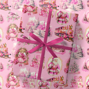 Antiek Hot Roze Victoriaans Kerstcadeau Wrap Cadeaupapier
