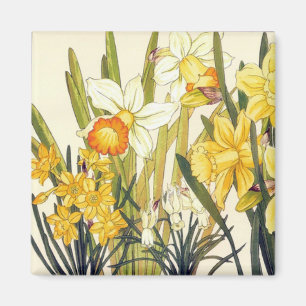 Antiek Hout Block Print Daffodils Magnet
