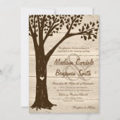 Antiek Hout Carved Heart Tree Wedding Invites Kaart (Voorkant)