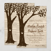 Antiek Hout Carved Heart Tree Wedding Invites Kaart (Voorkant / Achterkant)