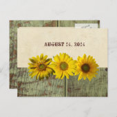 Antiek Hout Geel Zonnebloem Bewaar de Datum Aankondigingskaart (Voorkant / Achterkant)