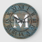 Antiek hout Uniek monogram Grote Klok (Voorkant)