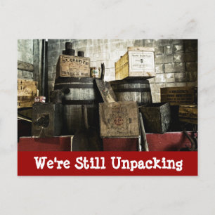 Antiek houten kratten We verhuisden nieuwe adres K Aankondigingskaart