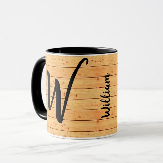 Antiek houten naam Monogram,  ogende koffie Mok (Voorkant links)