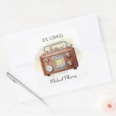 Antiek houten radio-kookplaat vierkante sticker (Envelop)