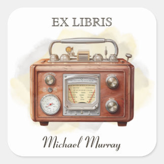 Antiek houten radio-kookplaat vierkante sticker
