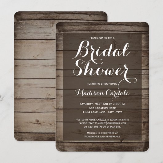 Antiek Houten Rustieke Bruidsdouche Uitnodigingen (Voorkant / Achterkant)