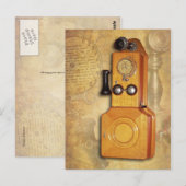 Antiek houten wandtelefoon briefkaart (Voorkant / Achterkant)