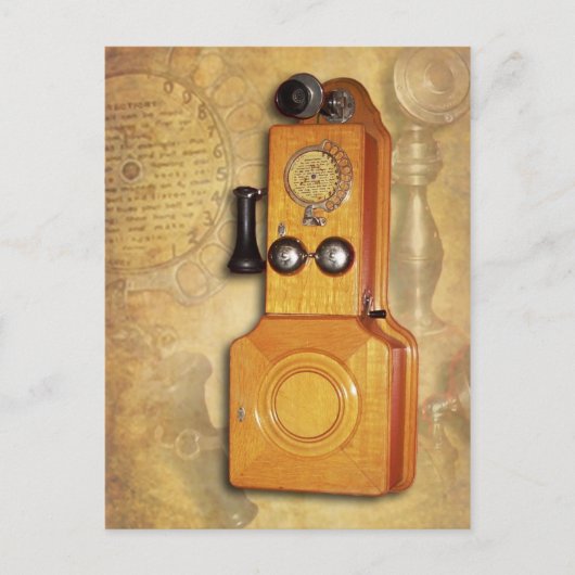 Antiek houten wandtelefoon briefkaart (Voorkant)