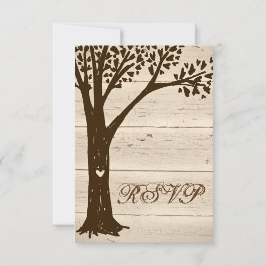 Antiek Houtskaartjes met bomen RSVP-kaarten RSVP Kaartje (Achterkant)