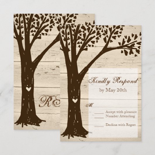 Antiek Houtskaartjes met bomen RSVP-kaarten RSVP Kaartje (Voorkant / Achterkant)