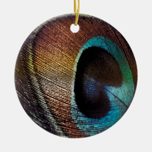 Antiek Hues Peacock Feather Eye Keramisch Ornament (Voorkant)